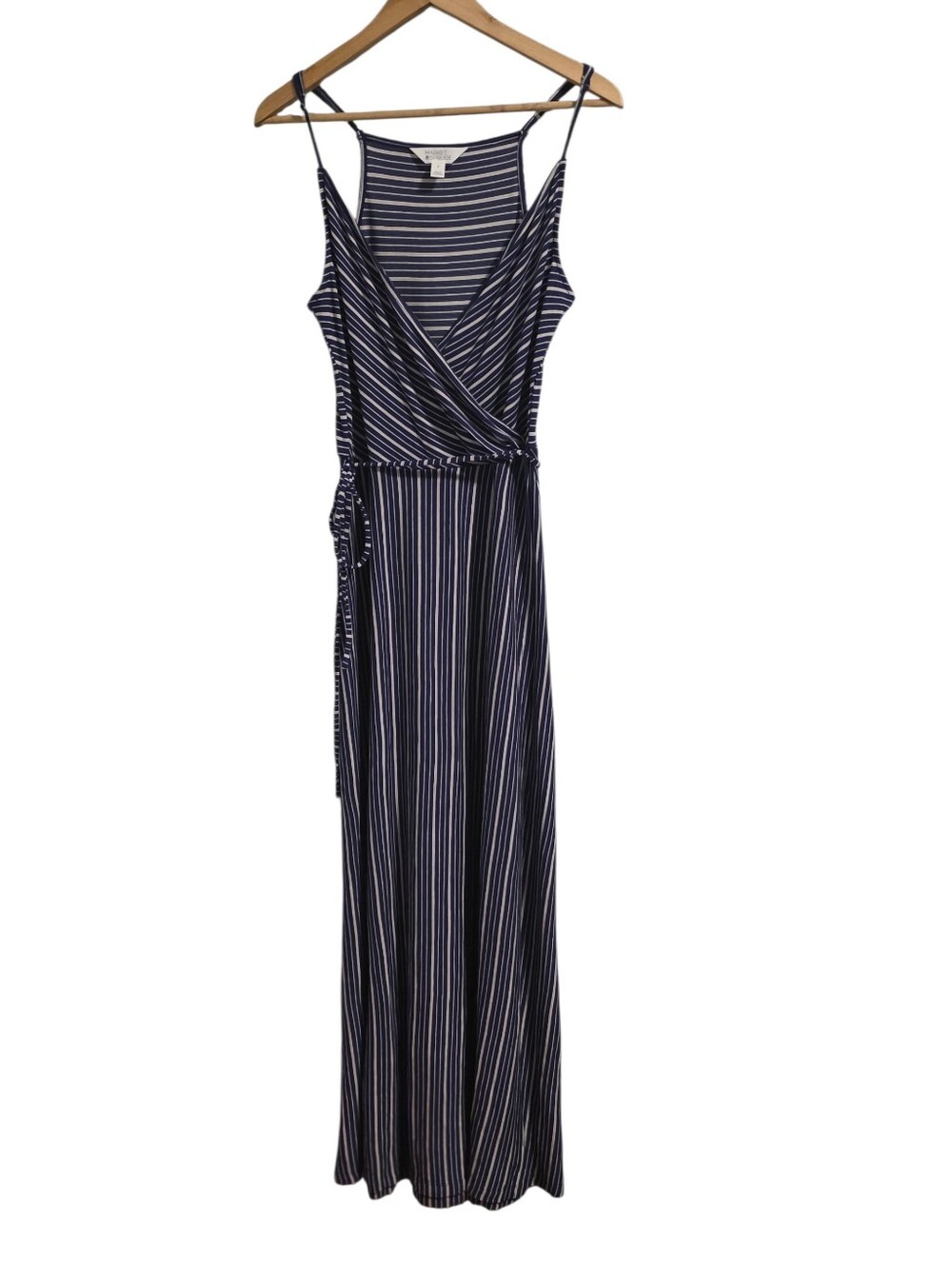 Market & Spruce Faux Wrap Strappy Maxi Sundress Blue & White Stripes EUC Sz M